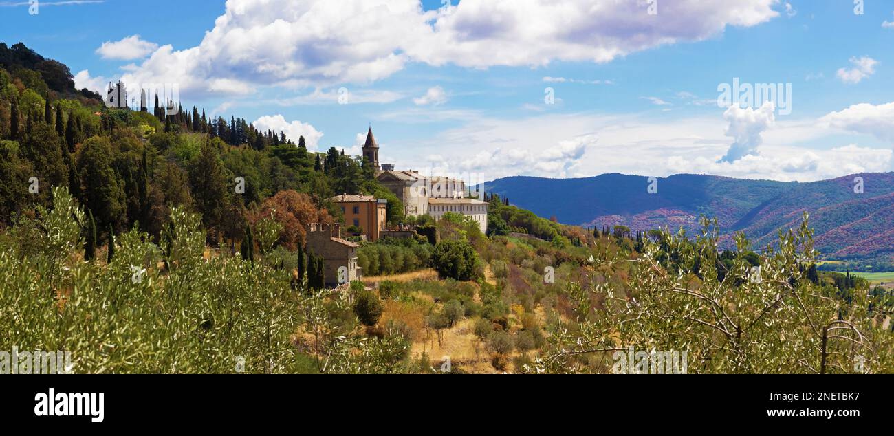 Panoramic view of the rolling hills of Cortona, Tuscany, Italy Stock Photo