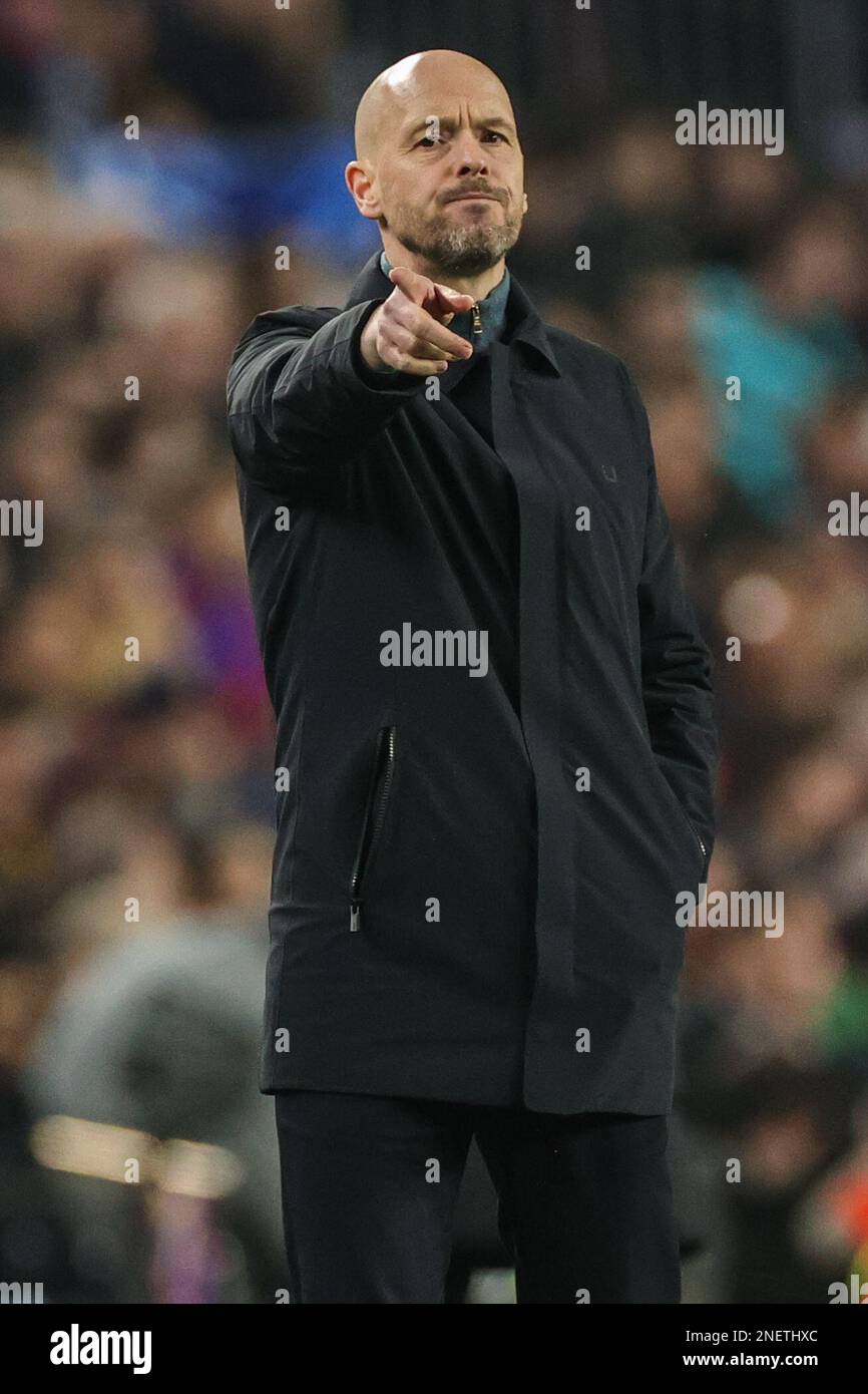 Erik ten Hag manager of Manchester United during the UEFA Europa League Knockout Round Play-Offs Barcelona vs Manchester United at Spotify Camp Nou, Barcelona, Spain, 16th February 2023  (Photo by Mark Cosgrove/News Images) Stock Photo