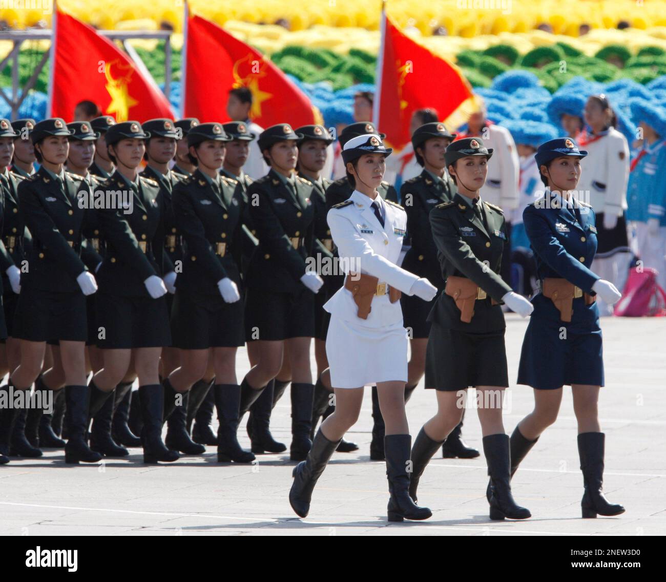 Female soldiers march past Tiananmen Square during a military parade ...