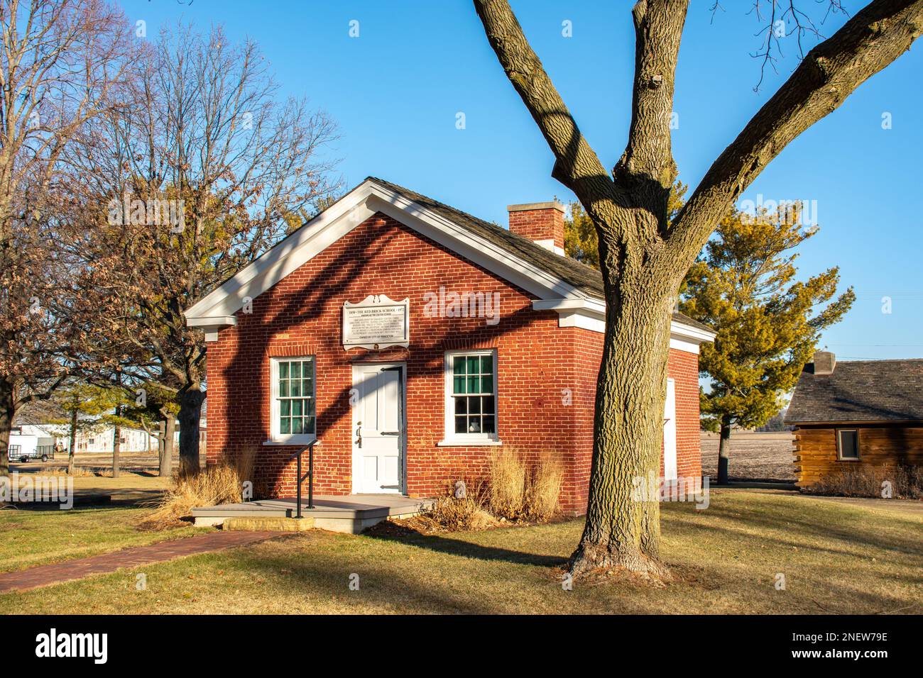 Old anandoned red brick one room schoolhouse in Bureau county, Illinois