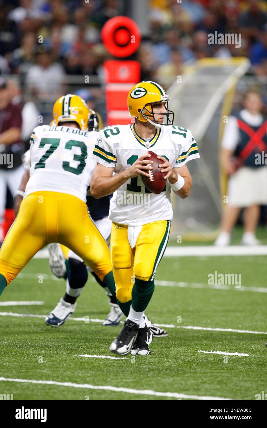 Green Bay Packers quarterback Aaron Rodgers drops back to pass during ...