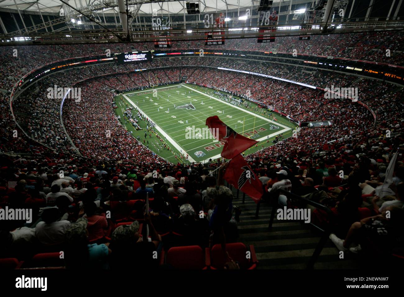 Fans watch as the Atlanta Falcons play the Carolina Panthers in the third  quarter of their NFL football game at the Georgia Dome in Atlanta Sunday,  Sept. 20, 2009. (AP Photo/Dave Martin