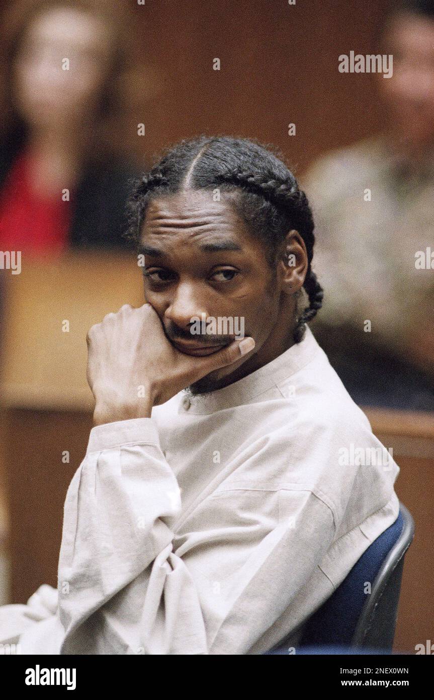 Rapper Snoop Doggy Dog, whose real name is Calvin Broadus, sits in a