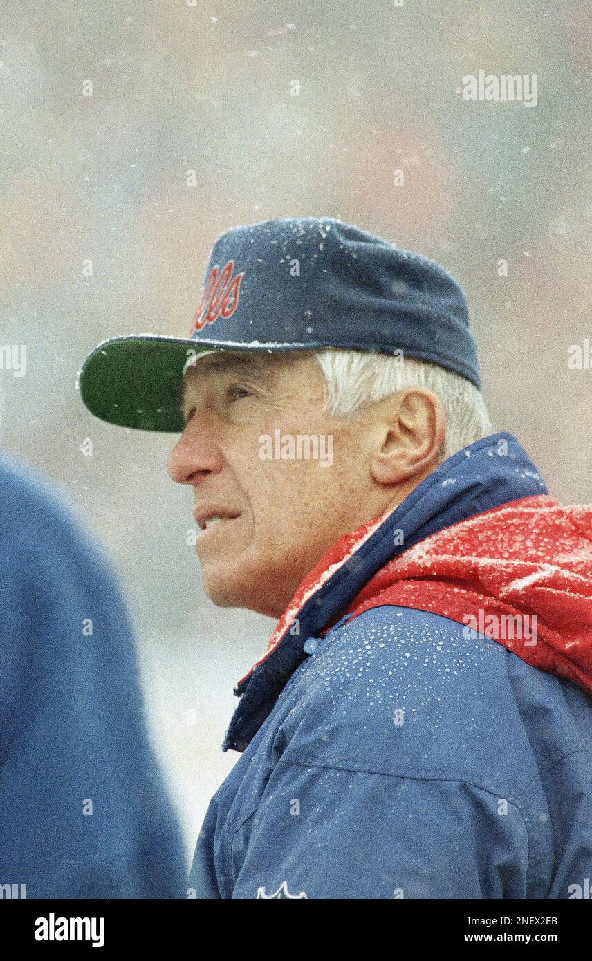 Marv Levy, head coach of the Buffalo Bills shown on the sidelines