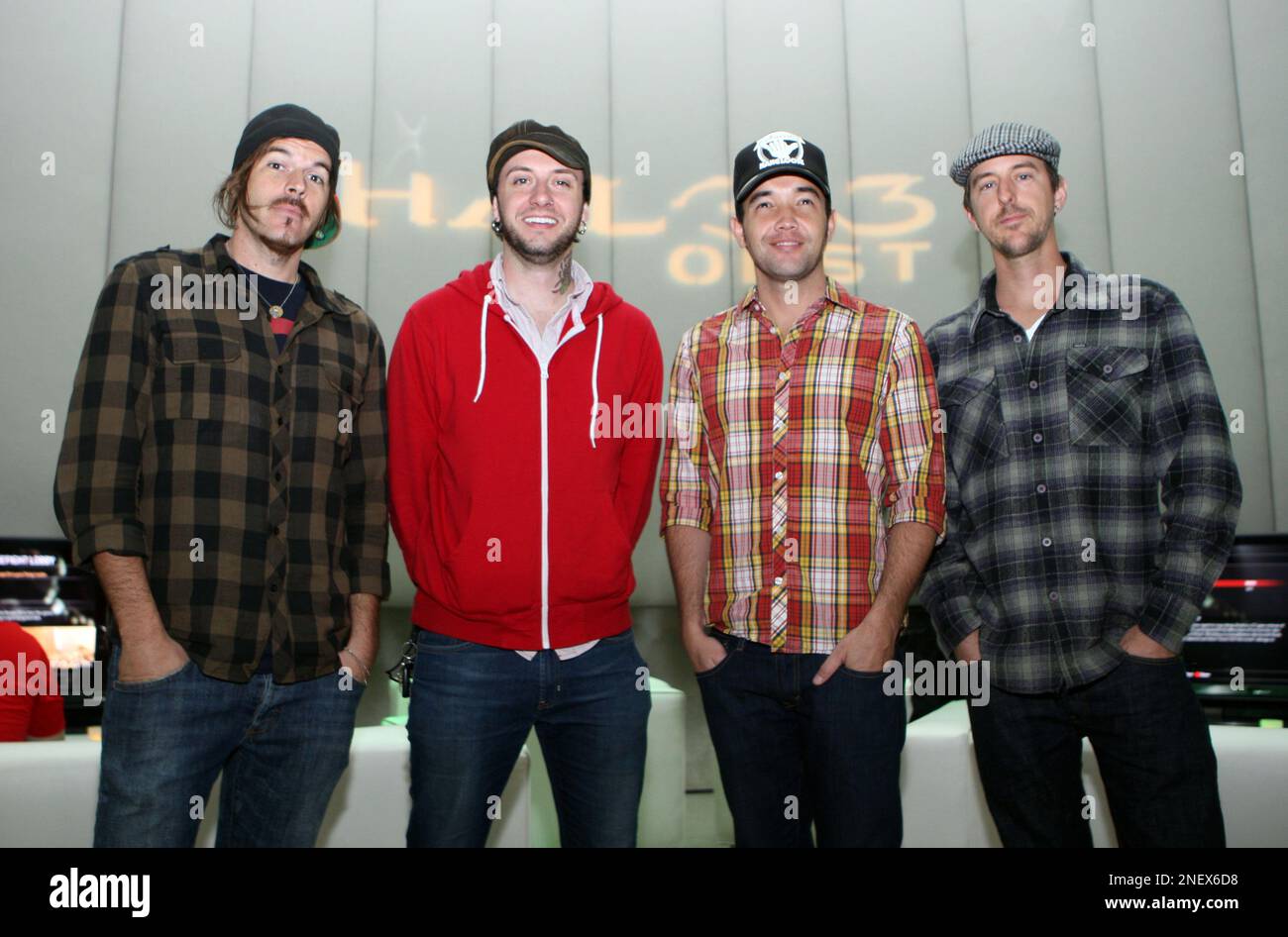 Dan Estrin, Hoobastank band member, Doug Robb and Chris Hesse at the