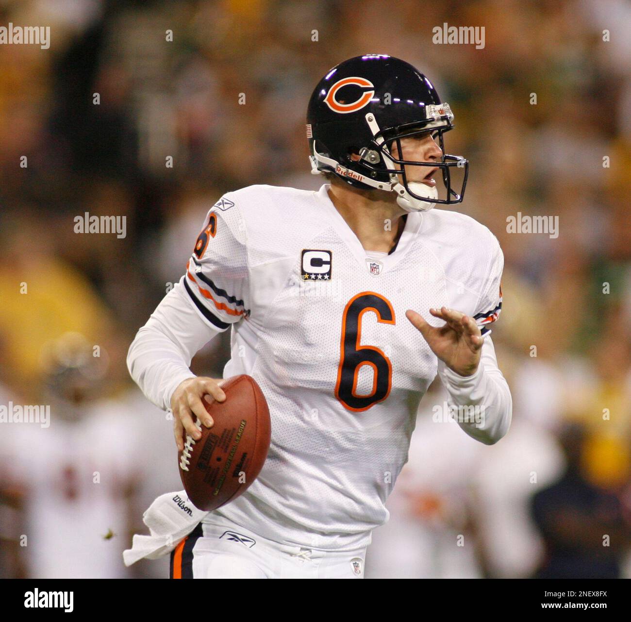 Chicago Bears' Jay Cutler is seen during the first half of an NFL football  game against the Green Bay Packers Sunday, Sept. 13, 2009, in Green Bay,  Wis. (AP Photo/Jeffrey Phelps Stock