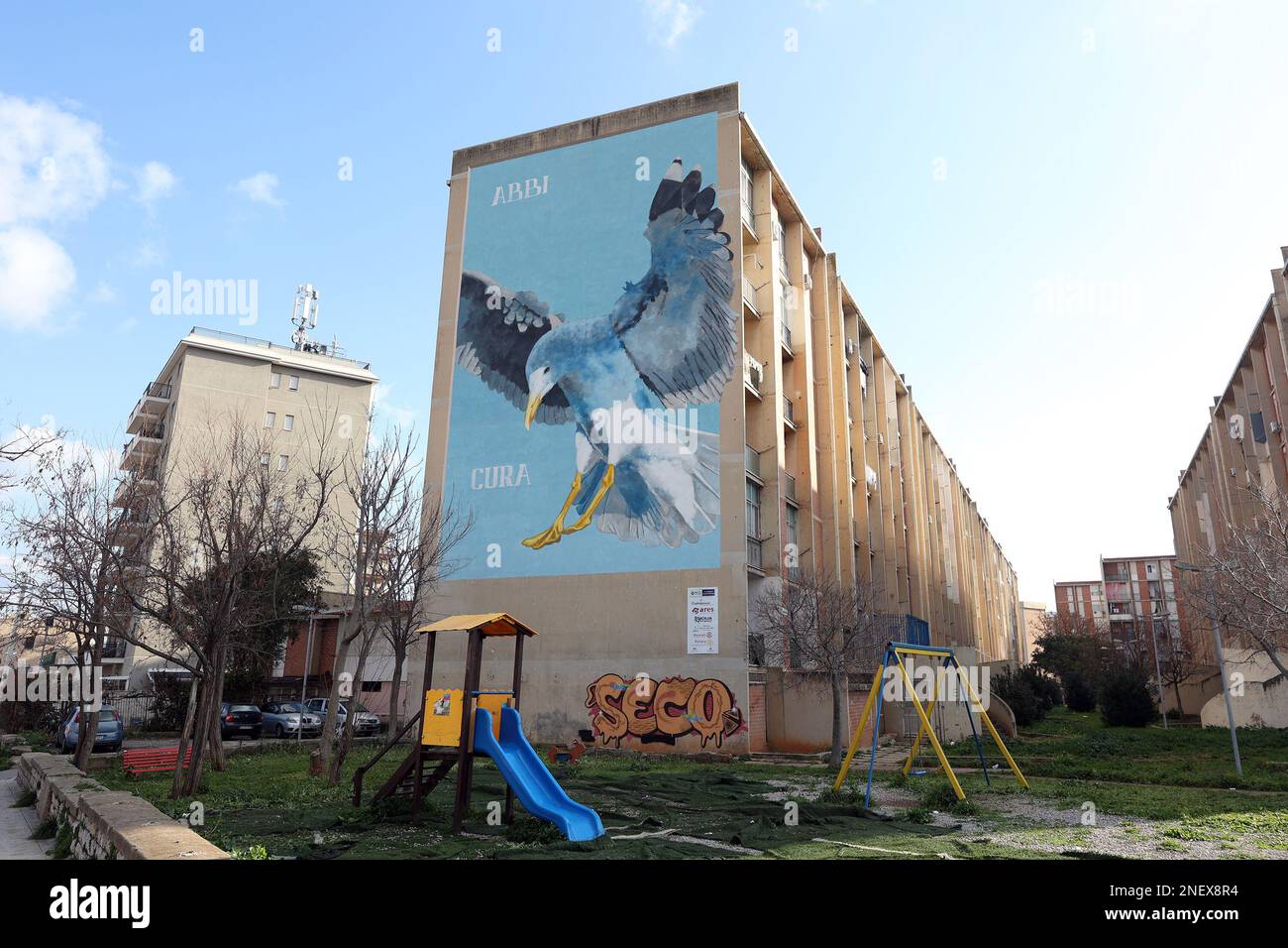 Palermo, Italy. 16th Feb, 2023. in the photo the murals of the Sperone