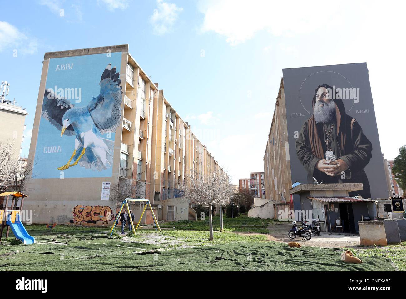 Palermo, Italy. 16th Feb, 2023. in the photo the murals of the Sperone