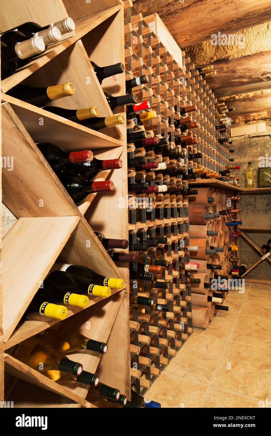 Temperature controlled wine cellar in basement room inside old 1820
