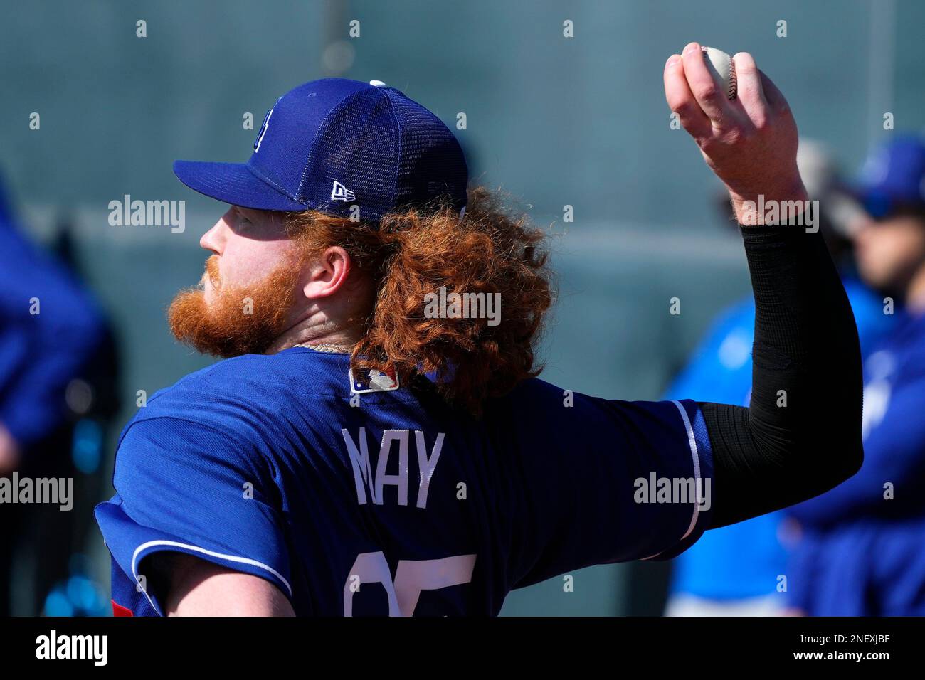 Los Angeles Dodgers starting pitcher Dustin May throws a pitch during