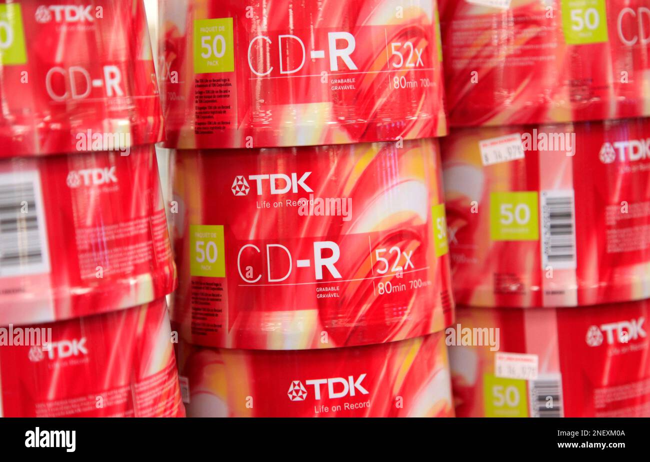 HOLD FOR USE AS NEEDED** Recordable cd's from TDK are shown, Friday, Sept.  4, 2009 in New York. Japanese electronics component maker TDK Corp. reports  earnings xxxxx . (AP PhotoMark Lennihan Stock