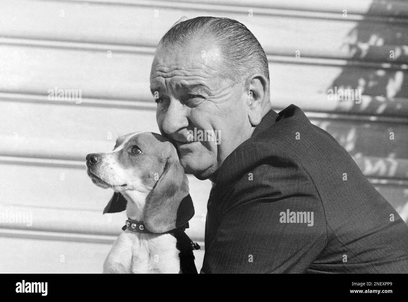 President Lyndon Johnson poses with Freckles mother of five