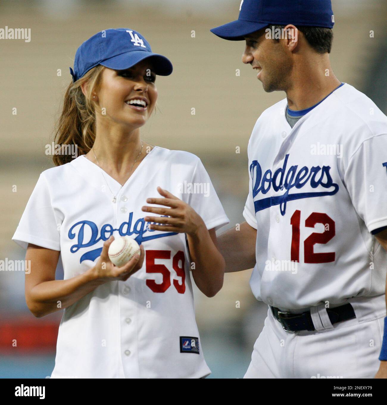 Actress Audrina Patridge smiles with Los Angeles Dodgers catcher Brad