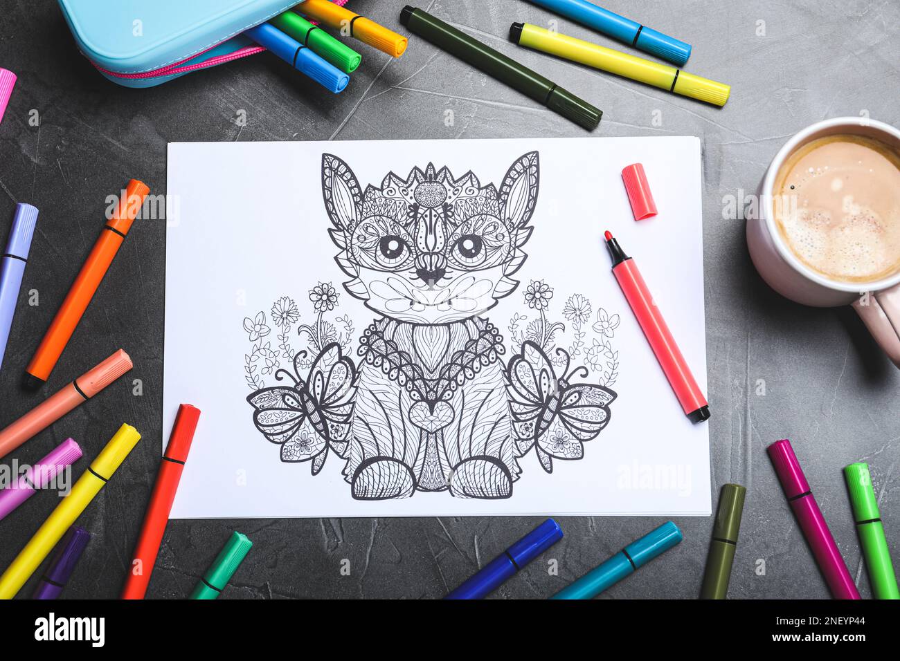 Felt Tip Pen on Antistress Coloring Page, Top View Stock Image - Image of  mood, creative: 217362015