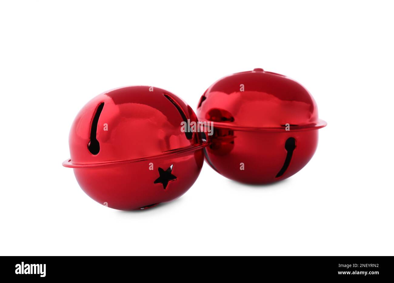 Shiny red sleigh bells isolated on white Stock Photo Alamy
