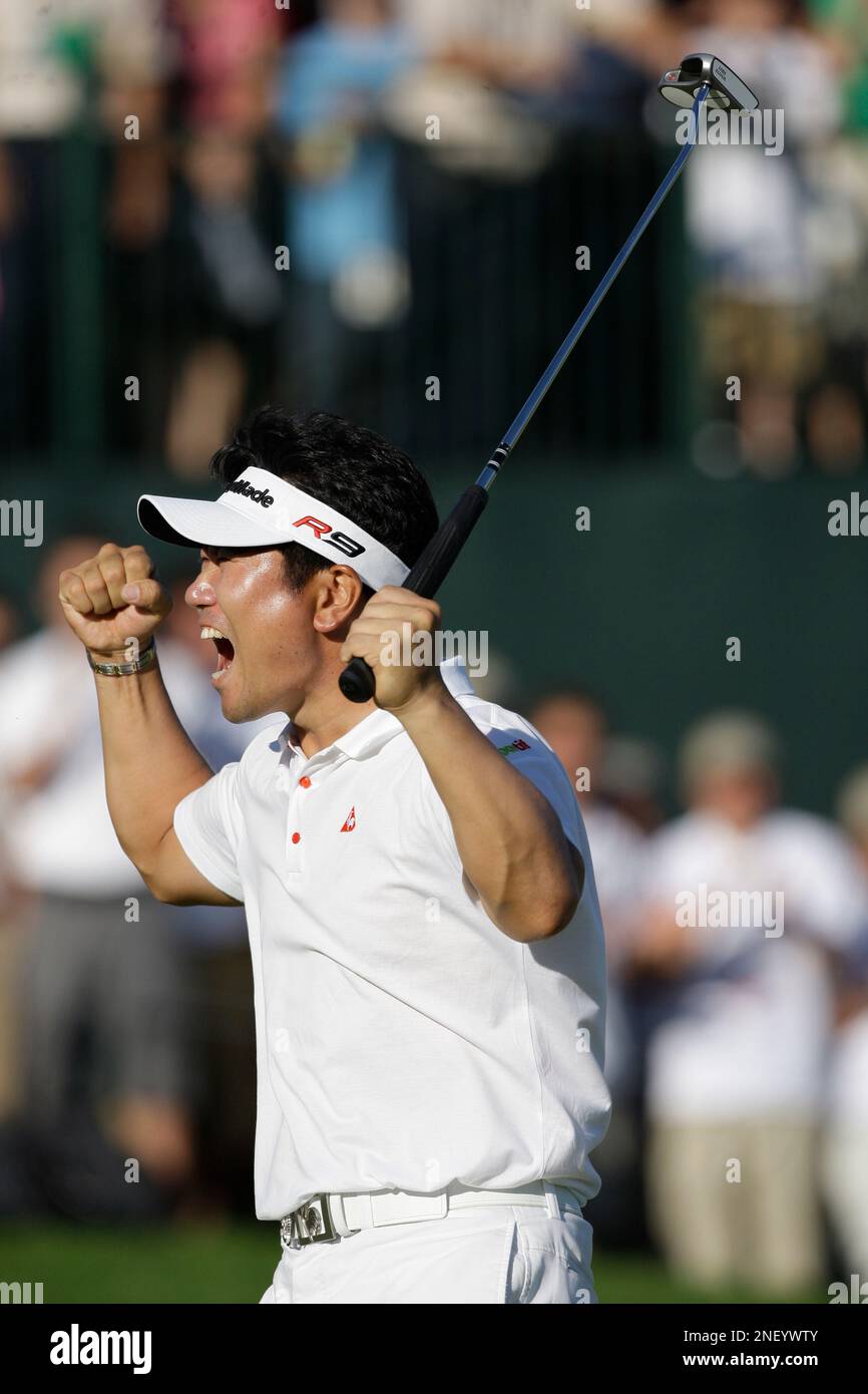 Y.E. Yang, of South Korea, celebrates after winning the 91st PGA ...