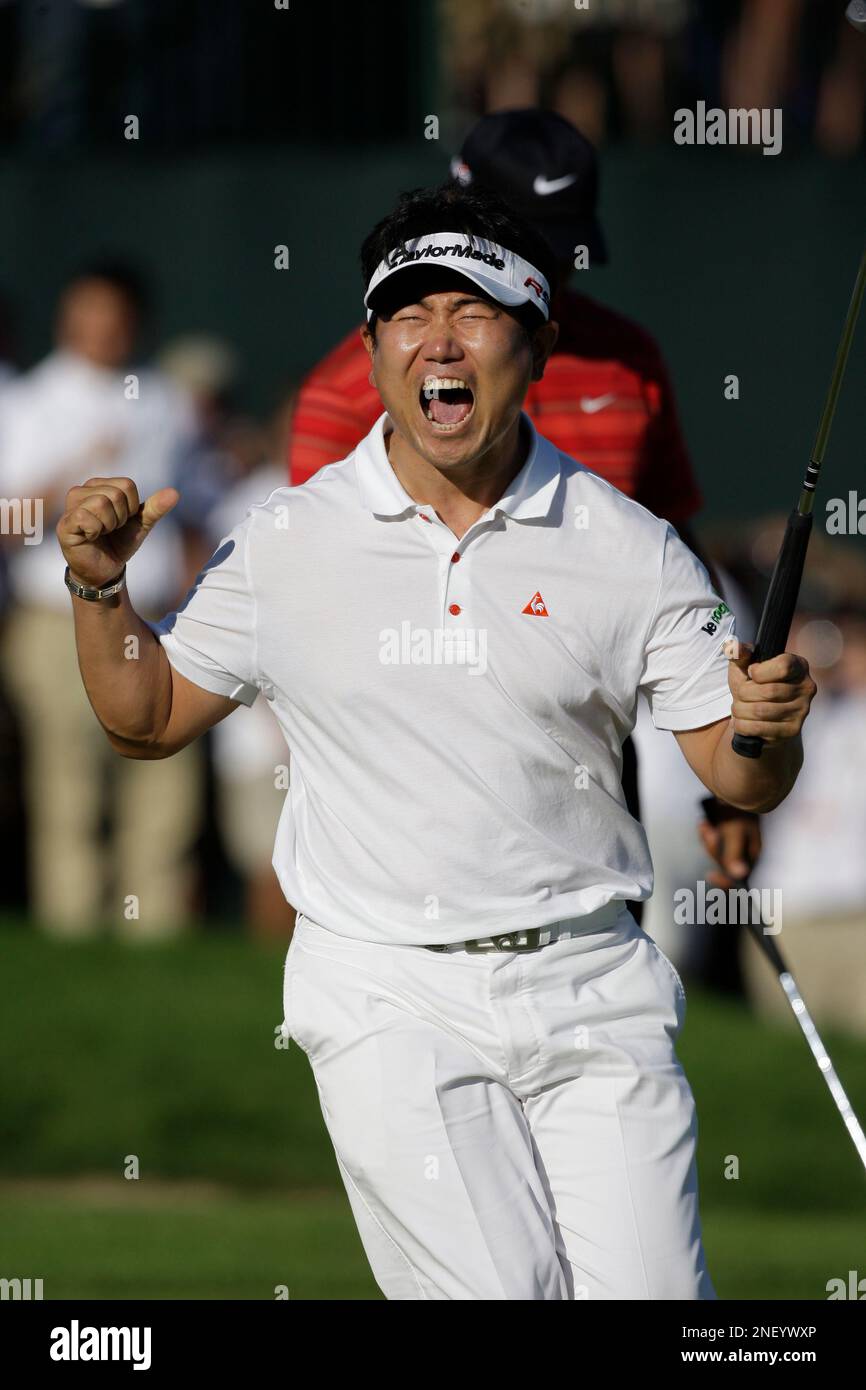 Y.E. Yang, of South Korea, celebrates after winning the 91st PGA ...