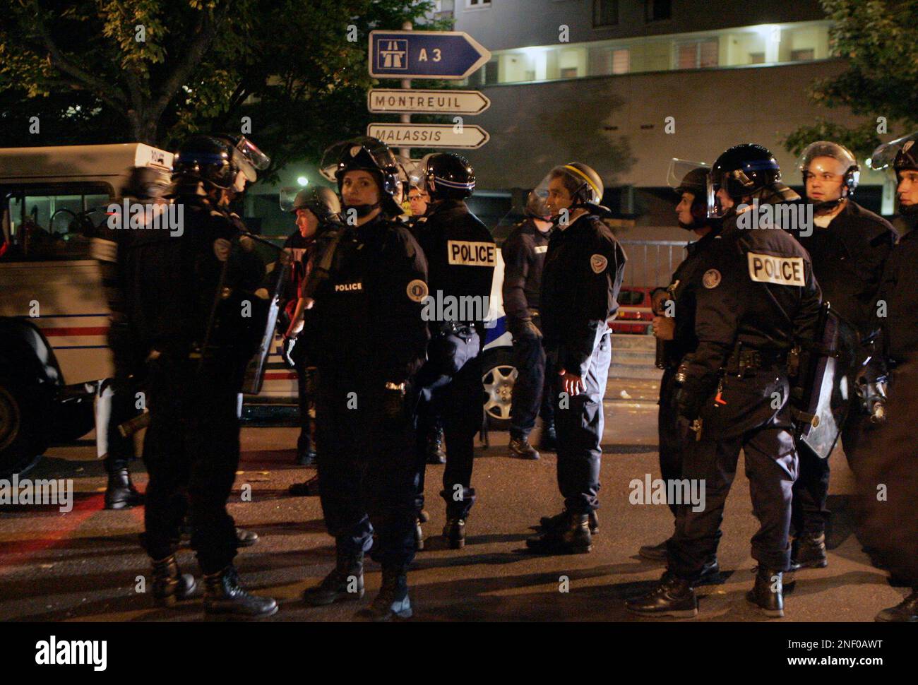 French riot police officers is seen in the streets of Bagnolet, Paris ...