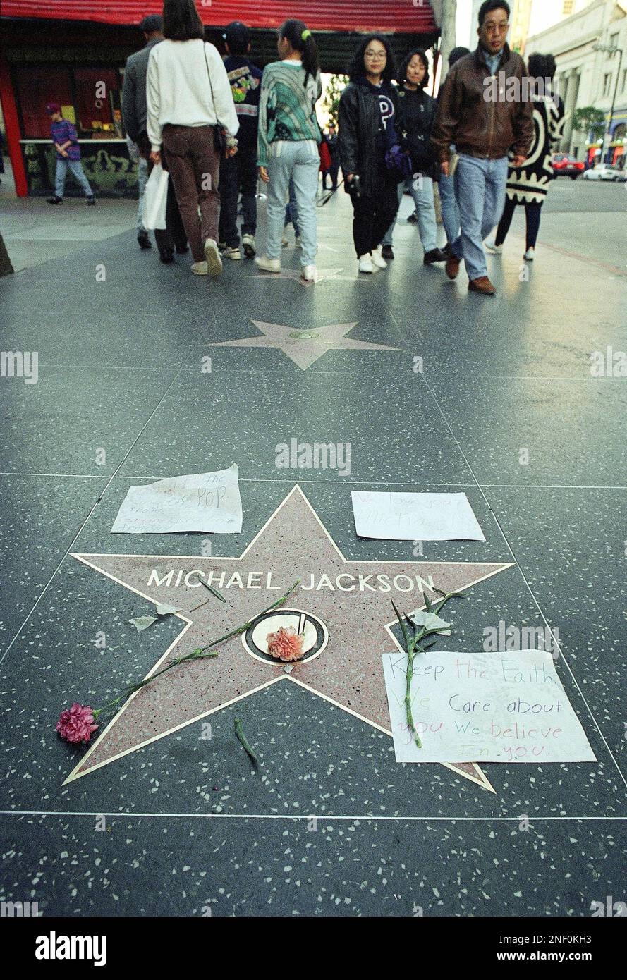 Michael Jackson’s star on the Hollywood Boulevard Walk of Fame is shown ...