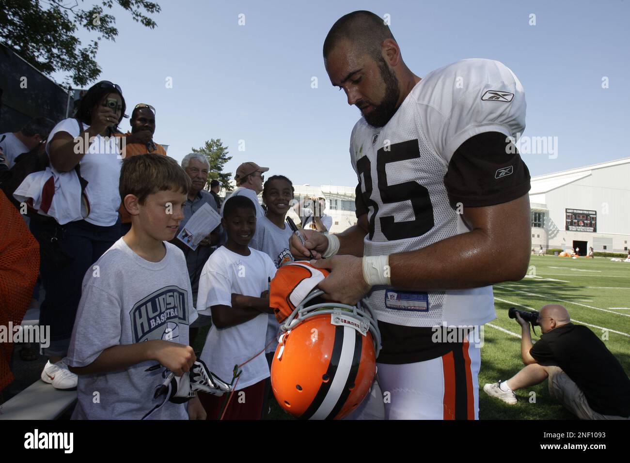 Cleveland Browns tight end John Madsen signs autographs at the