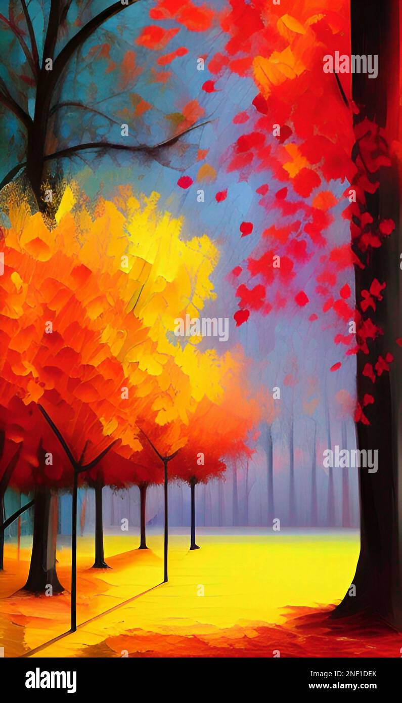 Painting Art Autumn, Autumn portrait art, abstract Autumn, abstract model, colorful artistic image Stock Photo