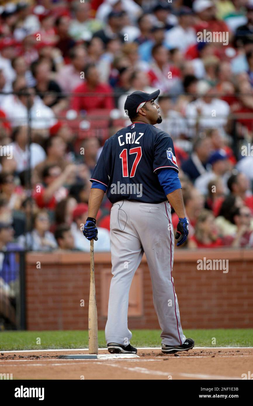 American League's Nelson Cruz of the Texas Rangers hits a pitch