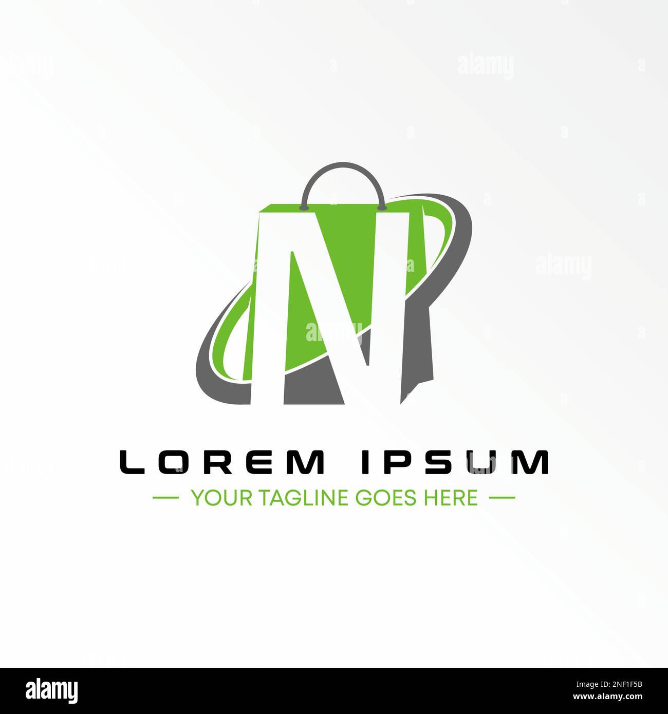 Shopping bag and letter N with swoosh sans serif font image graphic