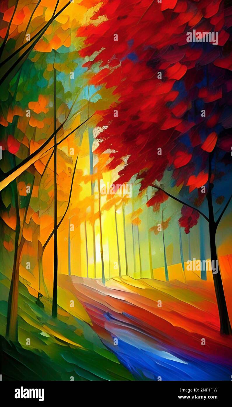 Painting Art Autumn, Autumn portrait art, abstract Autumn, abstract model, colorful artistic image Stock Photo