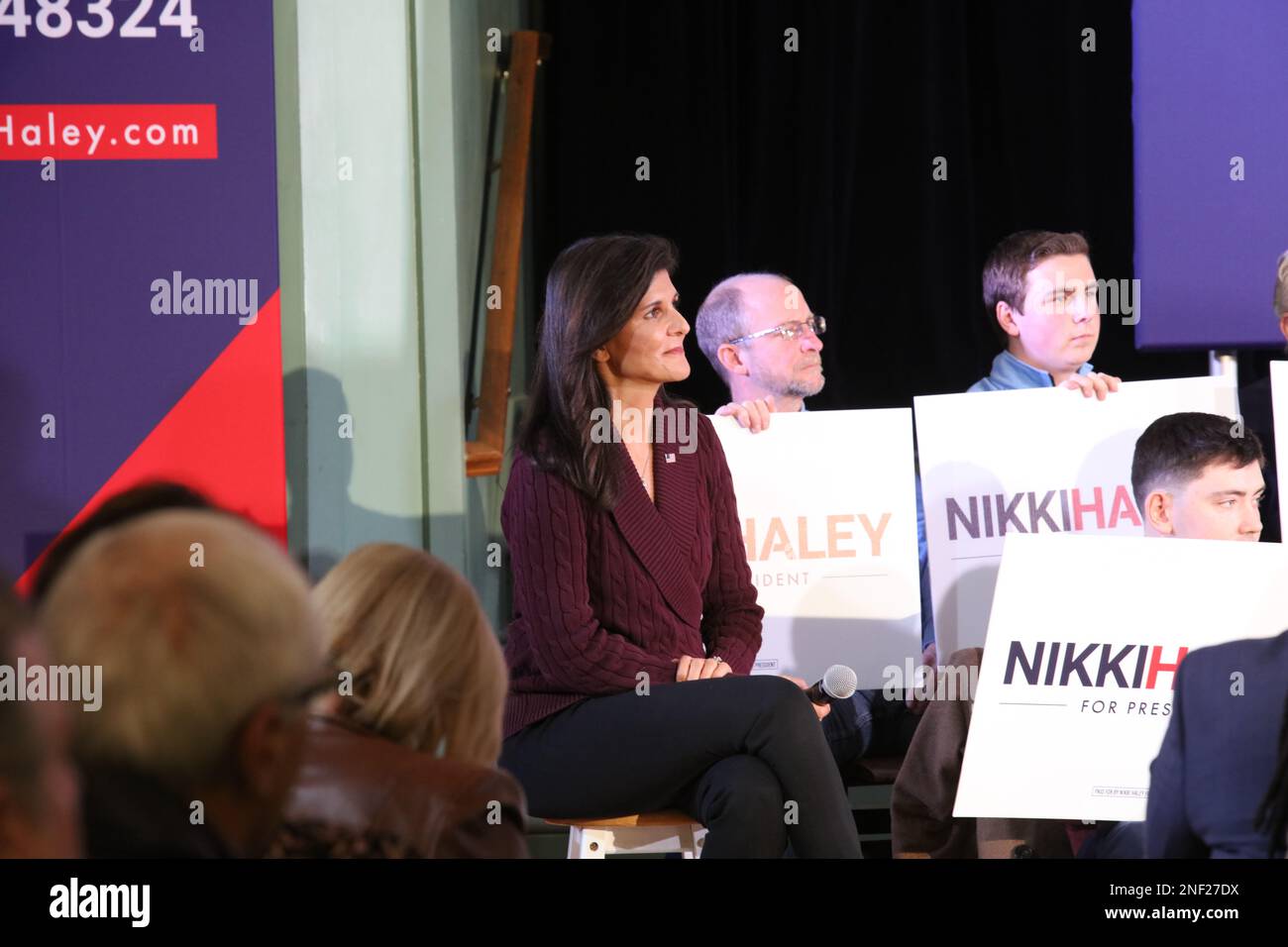 Exeter, New Hampshire, USA. 16th Feb, 2023. Nikki Haley, Former South Carolina Governor, speaks at Exeter Town Hall about her bid to enter the Presidential Candidates Race for 2024 (Credit Image: © Christy Prosser/ZUMA Press Wire) EDITORIAL USAGE ONLY! Not for Commercial USAGE! Stock Photo