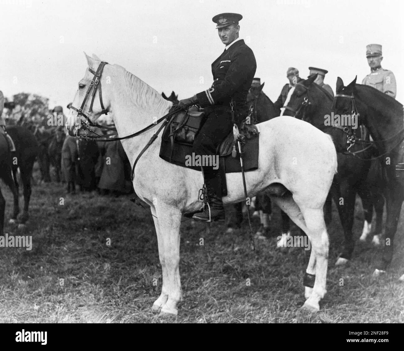 Prince Knud of Denmark, in naval uniform, on horseback during annual ...