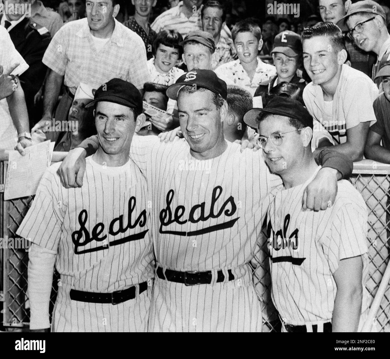 The DiMaggio brothers donned old San Francisco Seals uniforms for