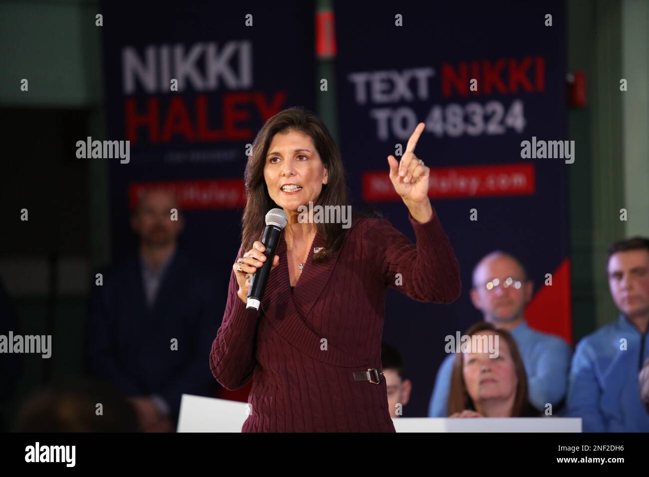 Exeter, New Hampshire, USA. 16th Feb, 2023. Nikki Haley, Former South Carolina Governor, speaks at Exeter Town Hall about her bid to enter the Presidential Candidates Race for 2024 (Credit Image: © Christy Prosser/ZUMA Press Wire) EDITORIAL USAGE ONLY! Not for Commercial USAGE! Stock Photo