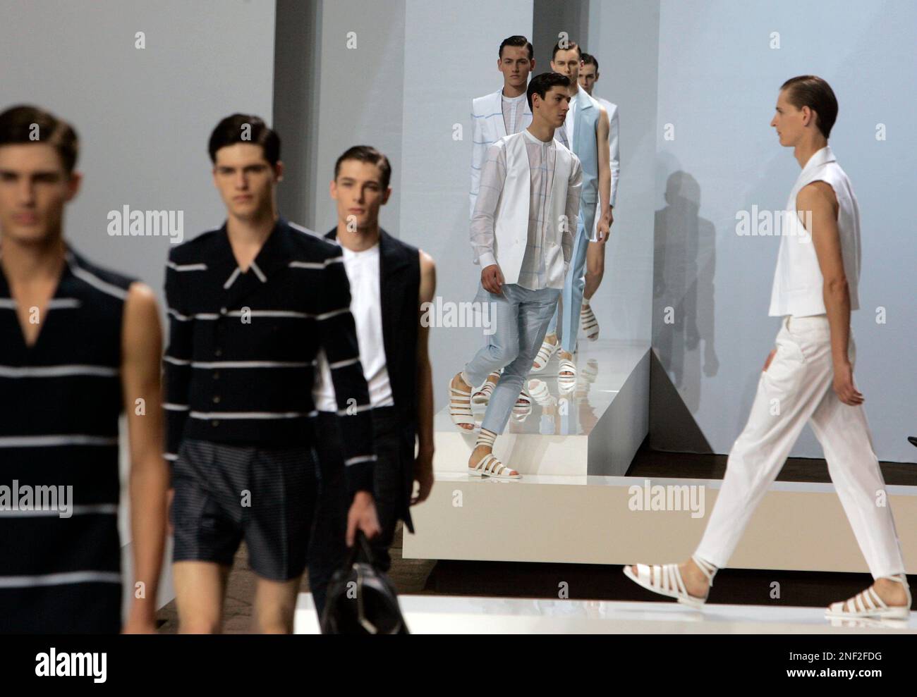 Models show creations by Belgian fashion designer Bruno Pieters for the Hugo  Boss men's spring-summer 2010 fashion collection presented in Paris,  Thursday June 25, 2009. (AP Photo/Michel Euler Stock Photo - Alamy