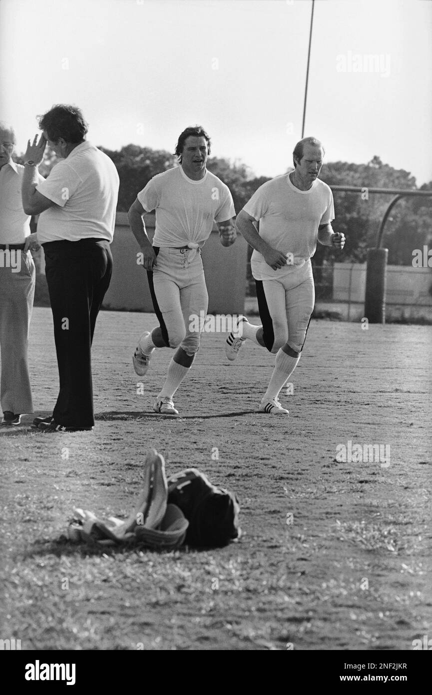 Steelers reserve quarterback Terry Bradshaw, sporting an early beard, warms  up his throwing arm on the sideline prior to entering 17-0 loss to the  Oakland Raiders in Pittsburgh, Sept. 29, 1974. Bradshaw