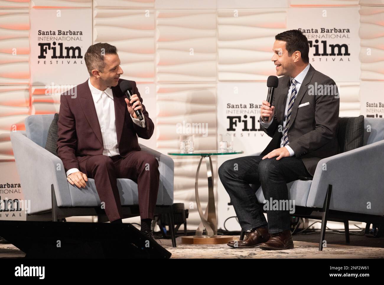 Jeremy Strong with moderator, Dave Karger at the 2023 Santa Barbara International Film Festival's Virtuoso Award Stock Photo