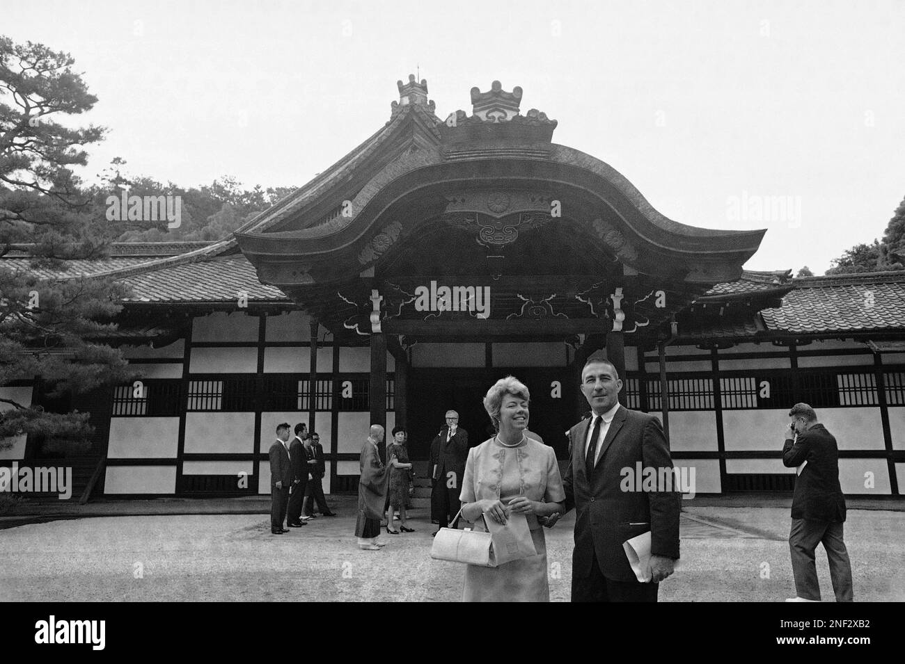 Stewart Udall poses with his wife Ermalee at the Senyuji Temple in
