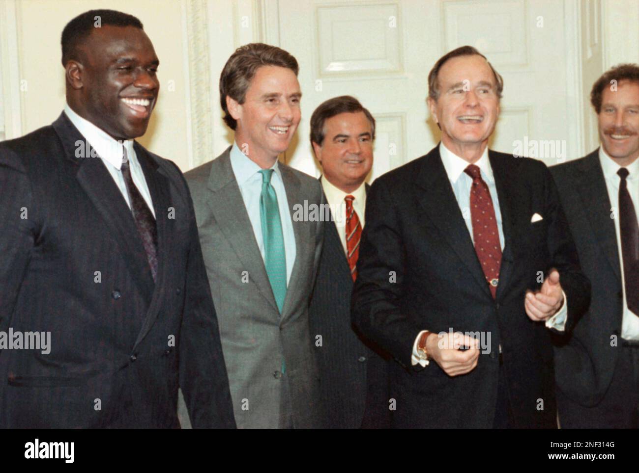 U.S. President Bush greets outstanding learning disabled achievers at