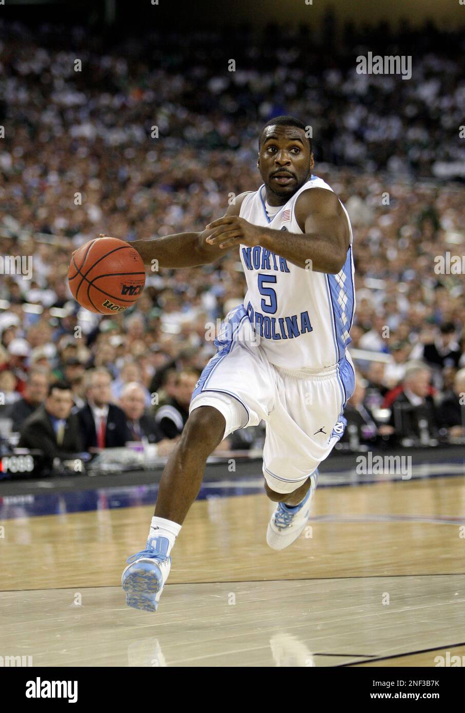 North Carolina's Ty Lawson drives to the hoop during the championship
