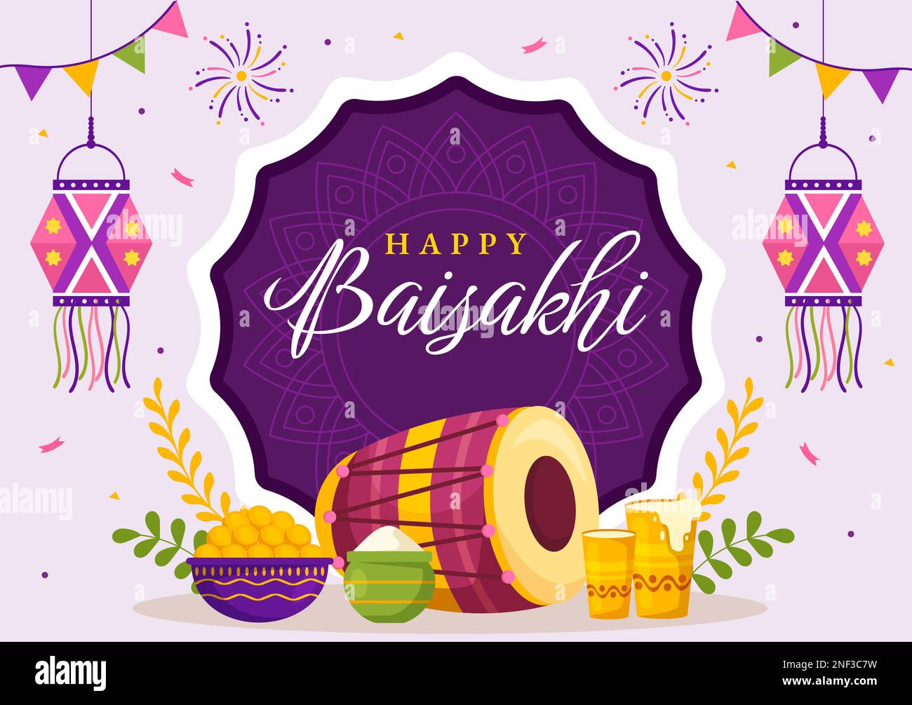 Happy Baisakhi Illustration with Vaisakhi Punjabi Spring Harvest Festival of Sikh celebration in