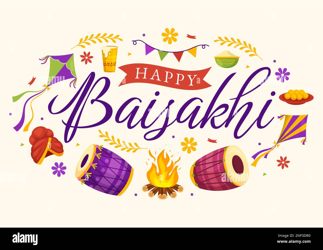 Happy Baisakhi Illustration with Vaisakhi Punjabi Spring Harvest