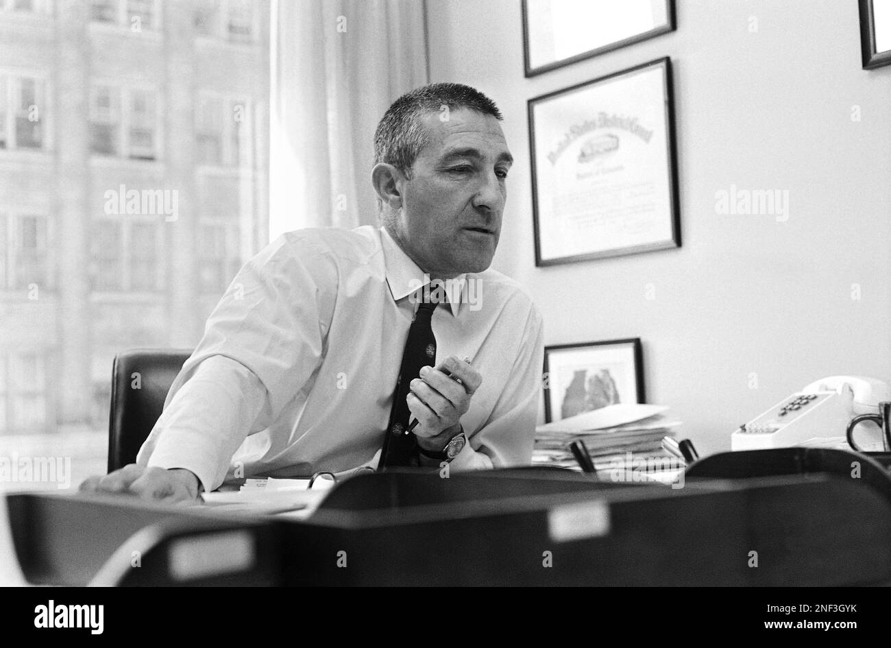 Stewart Udall, former Secretary of Interior, is shown during an interview in his office, May 5