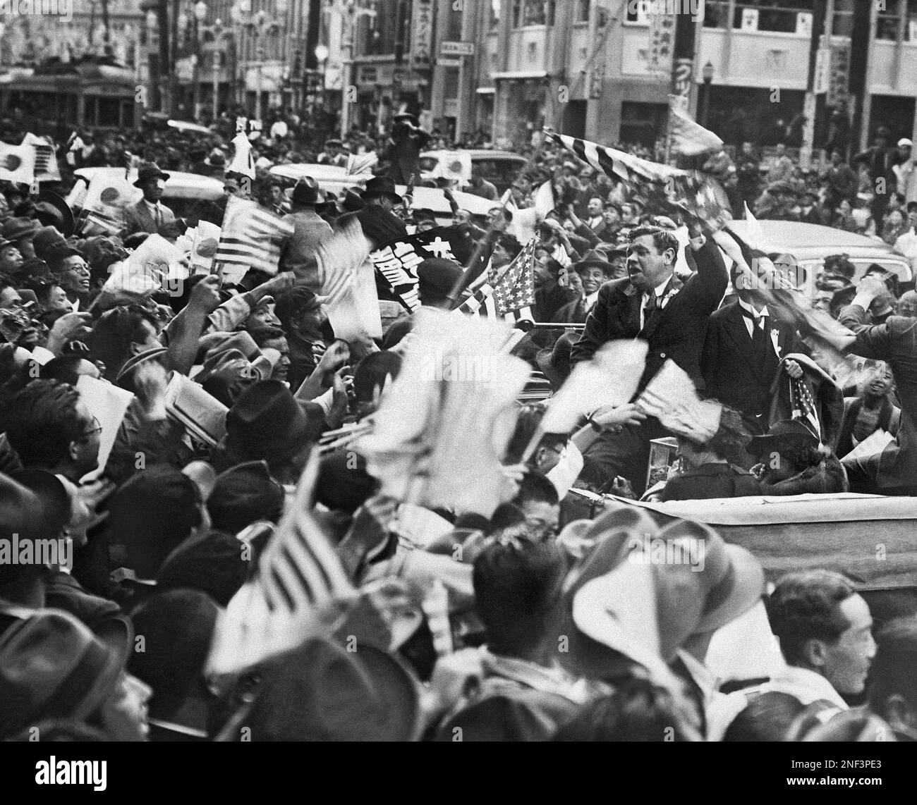Babe Ruth receives a hero's welcome from fans in Tokyo, November 1934 ...