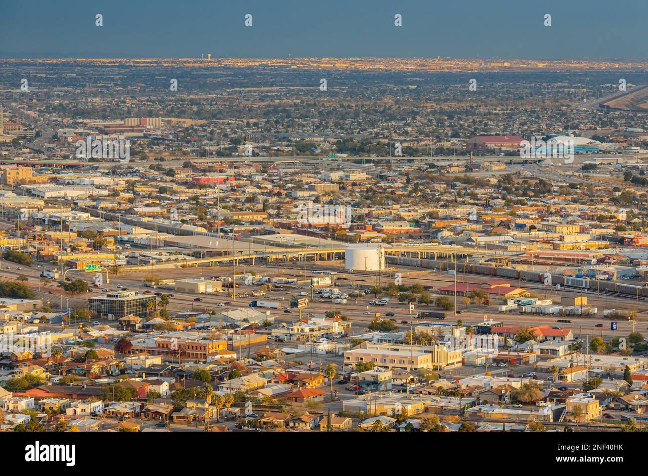 High angle view of the beautiful El Paso city and Ciudad Juarez of Mexico from the overlook at Texas Stock Photo