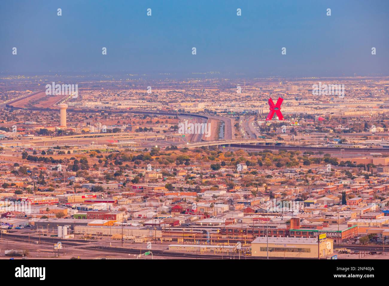 High angle view of the beautiful El Paso city and Ciudad Juarez of Mexico from the overlook at Texas Stock Photo