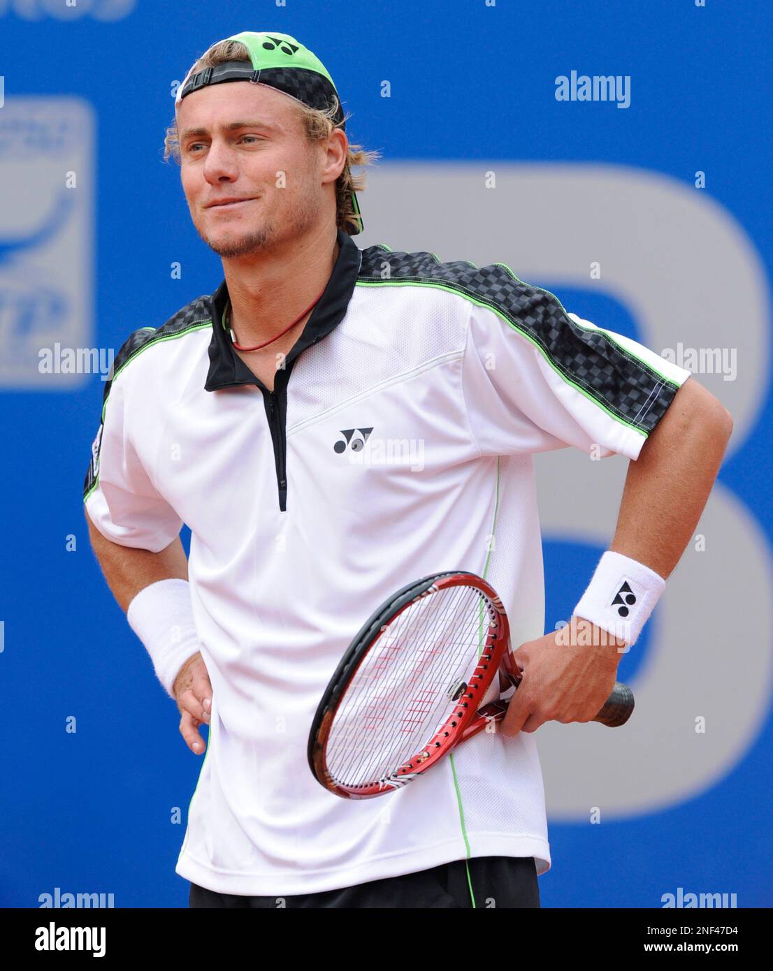 Tennis player Lleyton Hewitt from Australia laughs during his