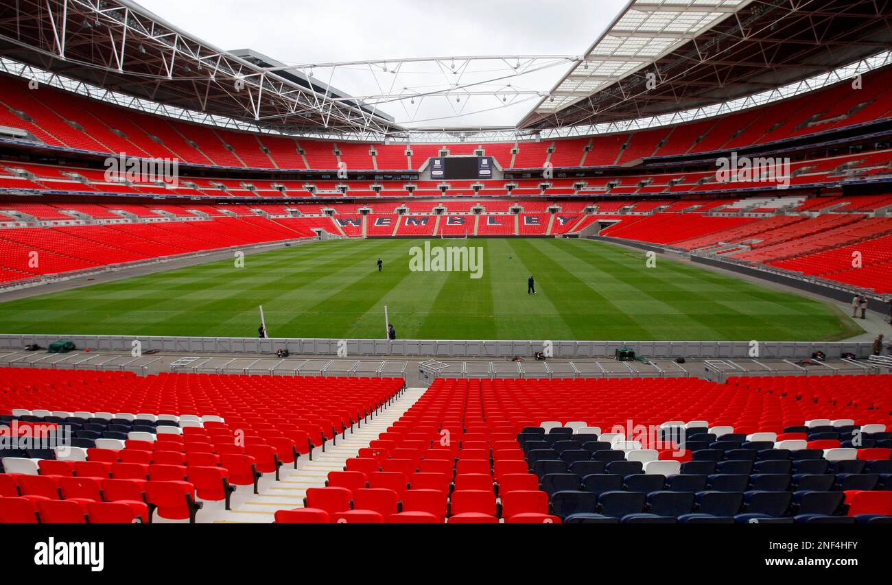 A view of Wembley Stadium in London, Thursday, May 7, 2009. New turf