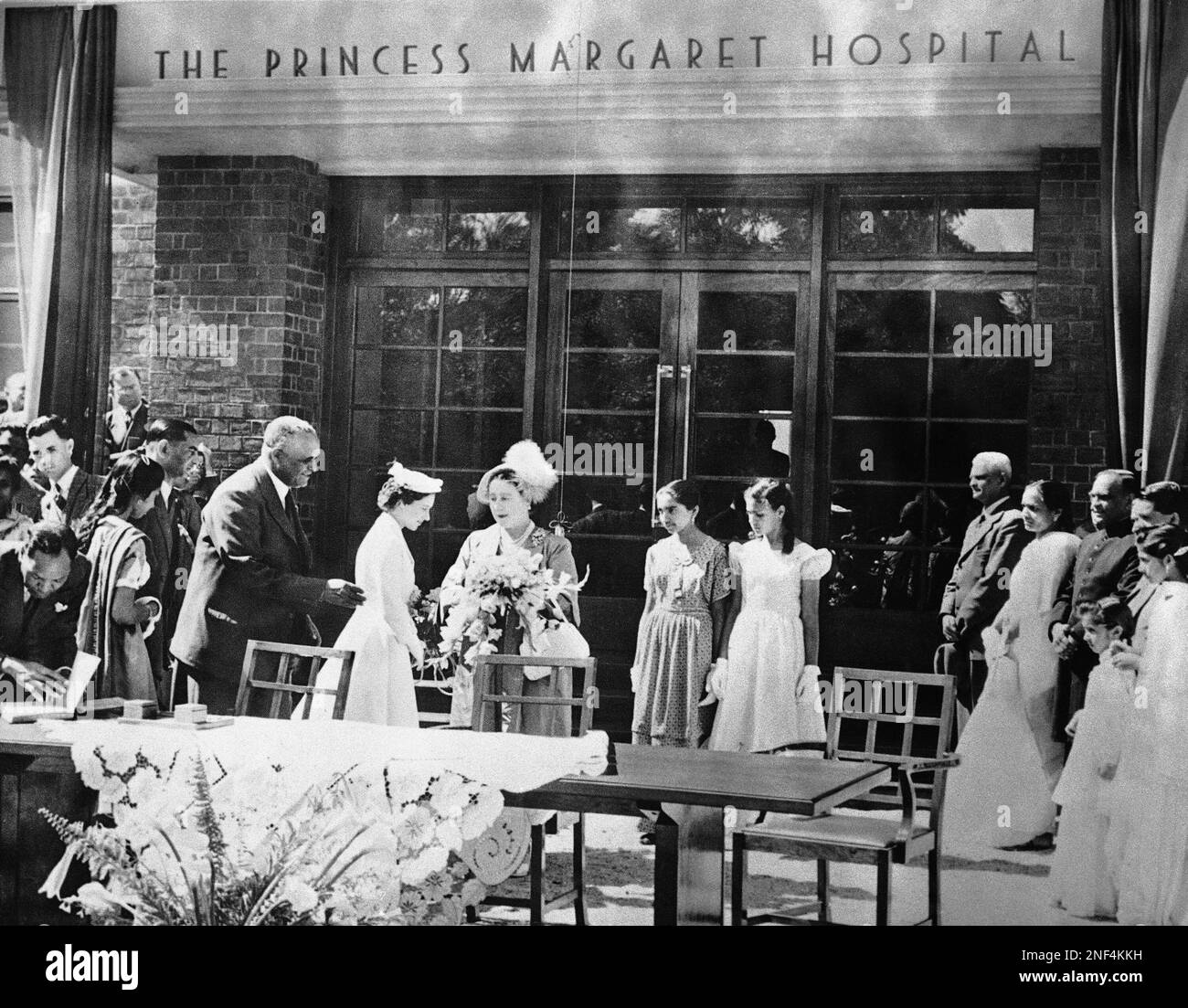 Queen Mother Elizabeth and Princess Margaret are shown at ceremonies at