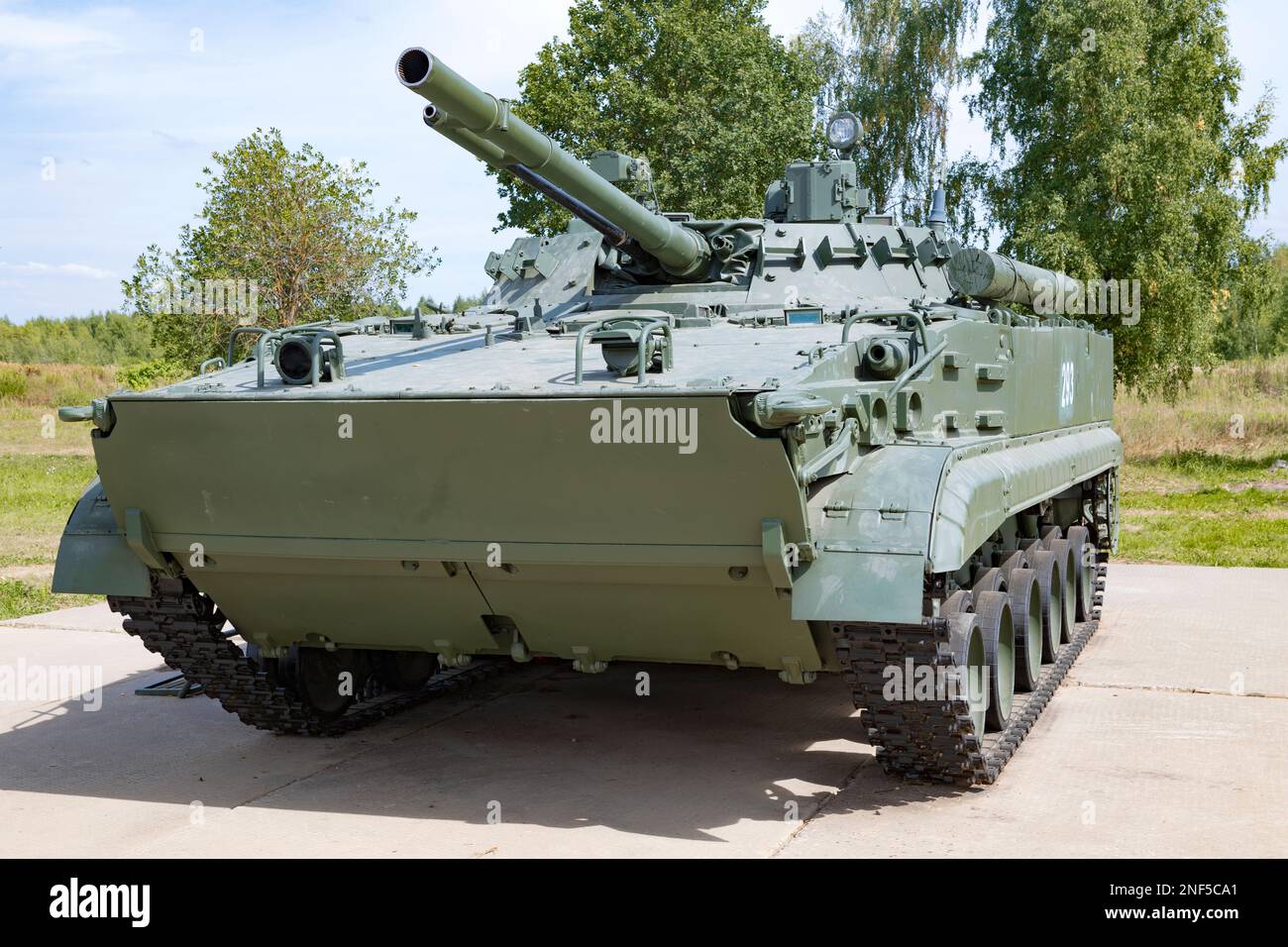 ALABINO, RUSSIA - AUGUST 19, 2022: BMP-3 infantry fighting vehicle on a sunny August day. Front view Stock Photo