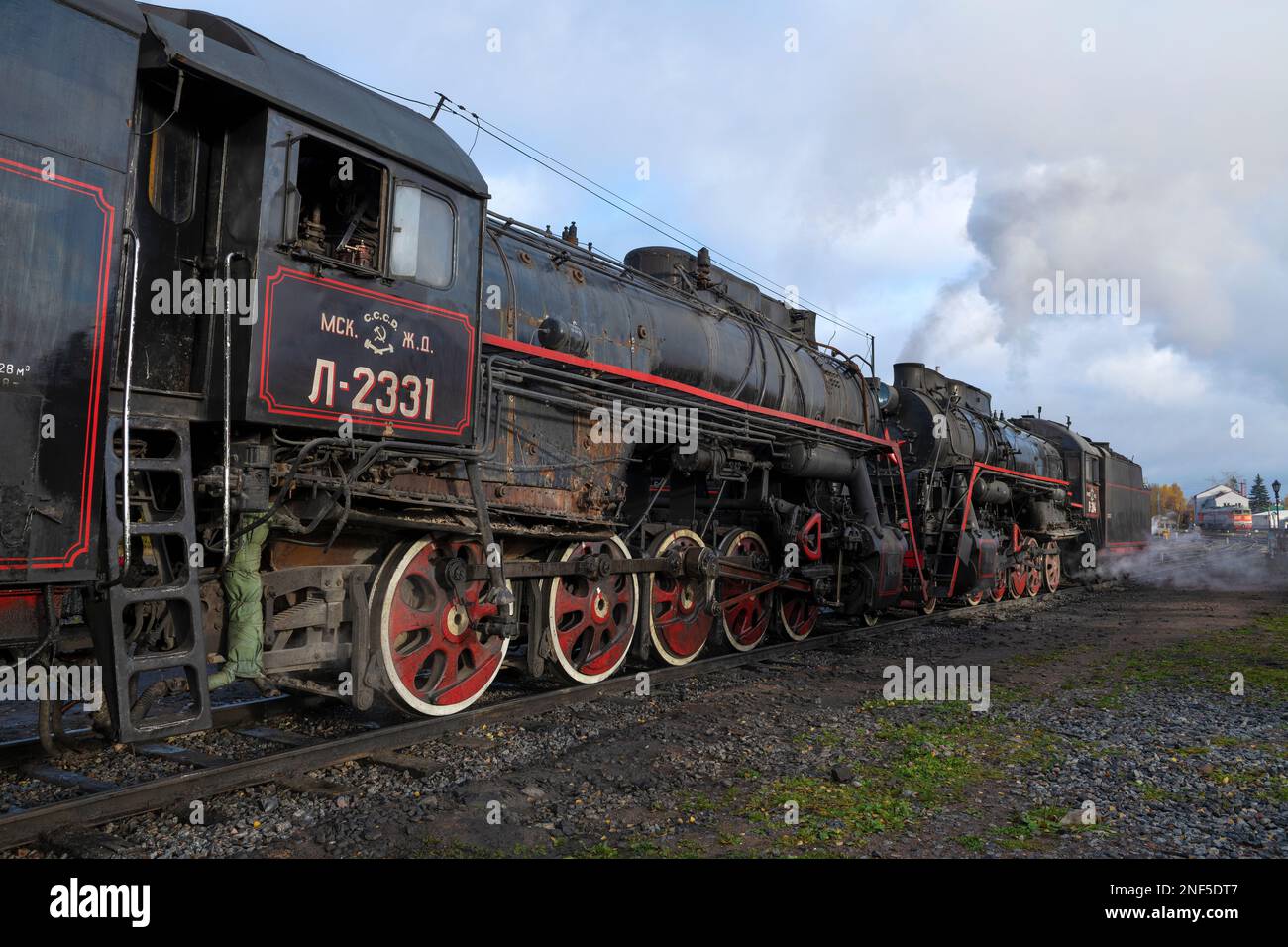 Soviet L Class SORTAVALA, RUSSIA - OCTOBER 09, 2022: Two old soviet steam locomotives ...