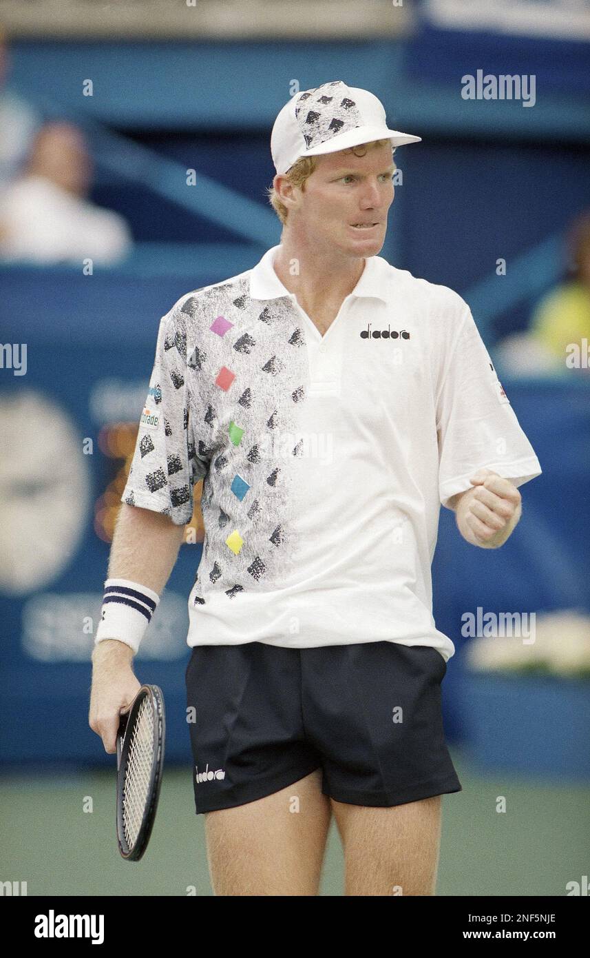 First seed Jim Courier of Dade City Fla. reacts to a shot during his match against Cedric Proline of Australia on Saturday Sept. 5 1992 in New York. Courier won 7 6 6 4 3 6